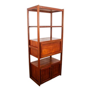 Mid Century Modern Room Divider Teak Freestanding Shelving Unit Cabinet MCM For Sale