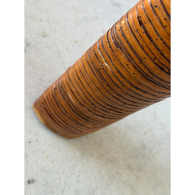 Brown Vintage Boho Rattan Wrapped Console With Woven Apron & Glass Top For Sale - Image 8 of 12