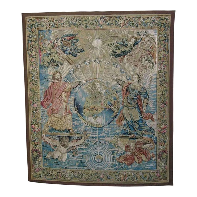 Vintage Figural Celestial Tapestry With Angels For Sale