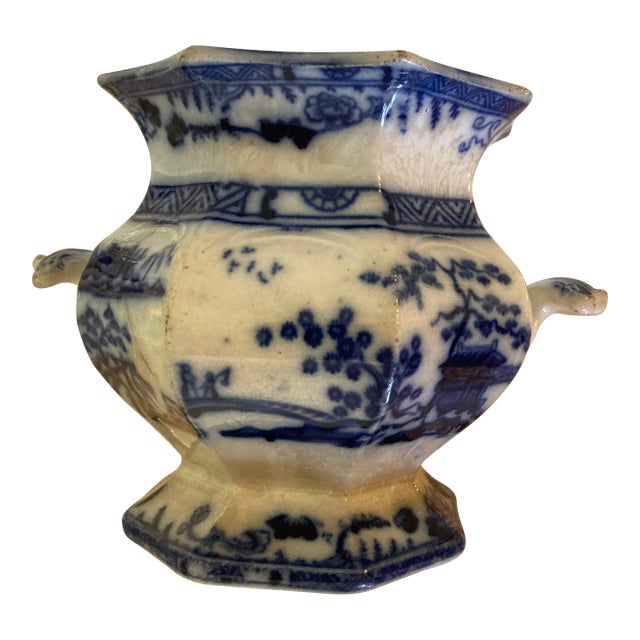 Flow Blue Sugar Jar Mid 19th Century For Sale