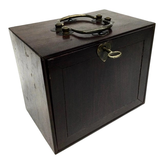 Antique Asian Rosewood Brass Locking Moneybox For Sale