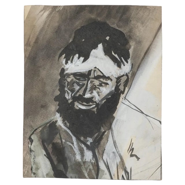 Unknown, Portrait, Original Tempera Drawing, 20th Century For Sale