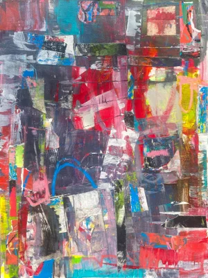 Sarah Trundle, Contemporary Abstract Mixed Media Collage Painting, "Post No Bills"