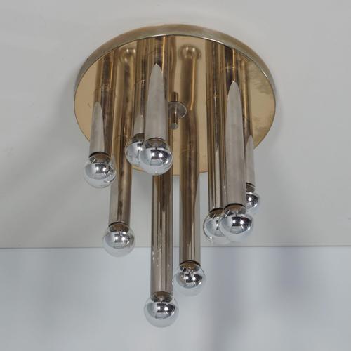 Boulanger ceiling lamp model 2165 from the 1970s, a brass space age ceiling lamp with 9 mirror bulbs (silvered-top bulbs),...