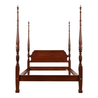 Ethan Allen Georgian Carved Solid Cherry Wood Queen Size Poster Bed For Sale