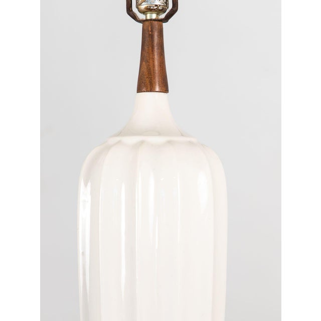 Mid-Century Modern Mid Century White Ceramic and Walnut Table Lamp, Denmark 1960s For Sale - Image 3 of 8