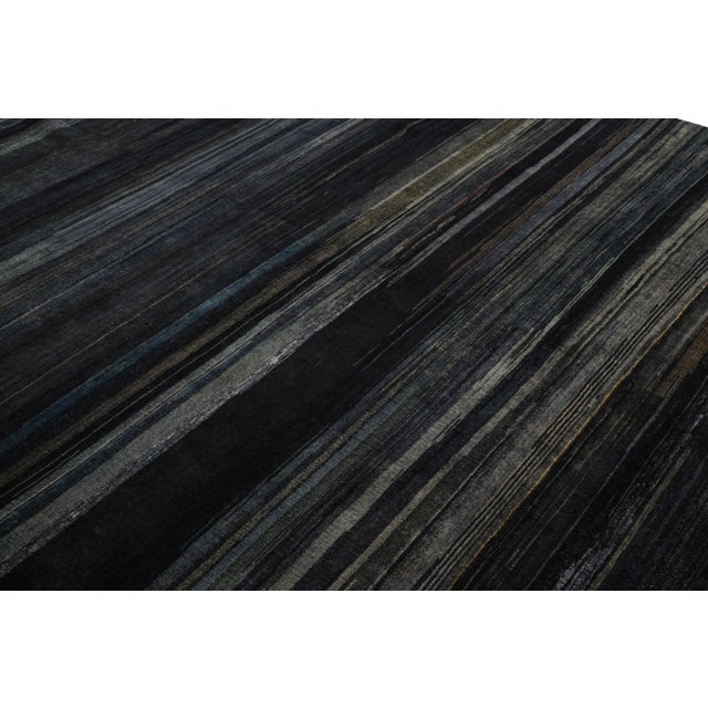 Contemporary Rug & Kilim’s Modern Textural Rug in Grisaille Blue and Black Stripes and Striae For Sale - Image 3 of 8