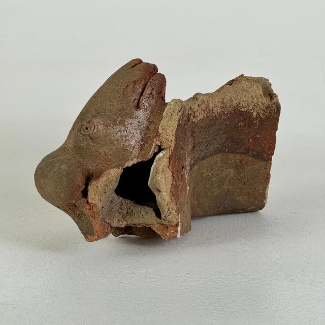 Ceramic Vintage Broken Off & Salvaged Terracotta Head of a Ram, Sculptural Decor For Sale - Image 7 of 9