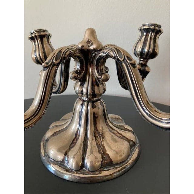 Metal 19th Century German Silver Rococo 4-Arm Candelabra For Sale - Image 7 of 12