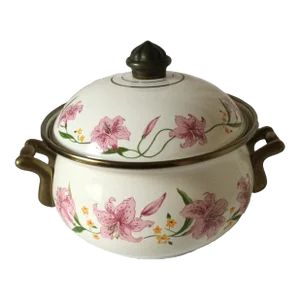 Vintage Normandy Enamel Pink Lily Serve Ware