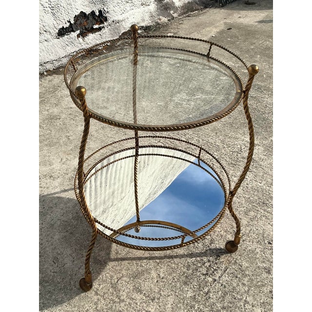Mid 20th Century Vintage Regency Gilt Twisted Bar Cart For Sale In West Palm - Image 6 of 10