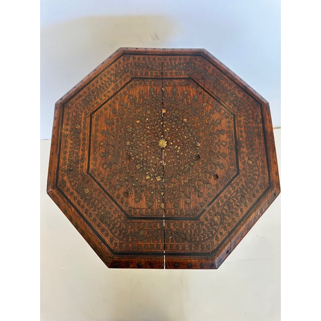 Octagonal Vintage Inlaid Moroccan Side Table For Sale - Image 4 of 14
