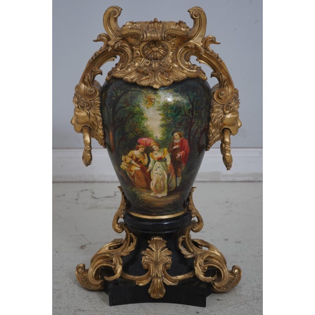 Age: Approx: 30 Years Old Details: Lionhead Door - Knocker Handles Painted Garden Motif w. French Courtesans Rocco Gilt...