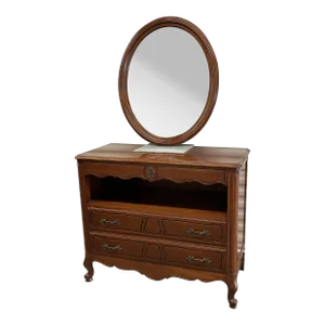 1950s Drexel Queen Anne French Provincial Dining Room Server With Mirror in Cherry - Set of 2