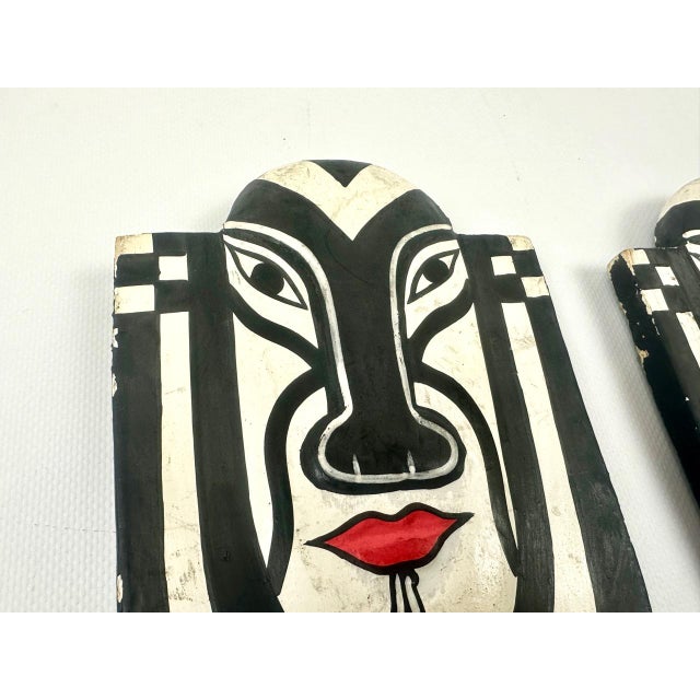 Carved and Painted Wood Masks from Bali, Set of 2 For Sale - Image 4 of 9