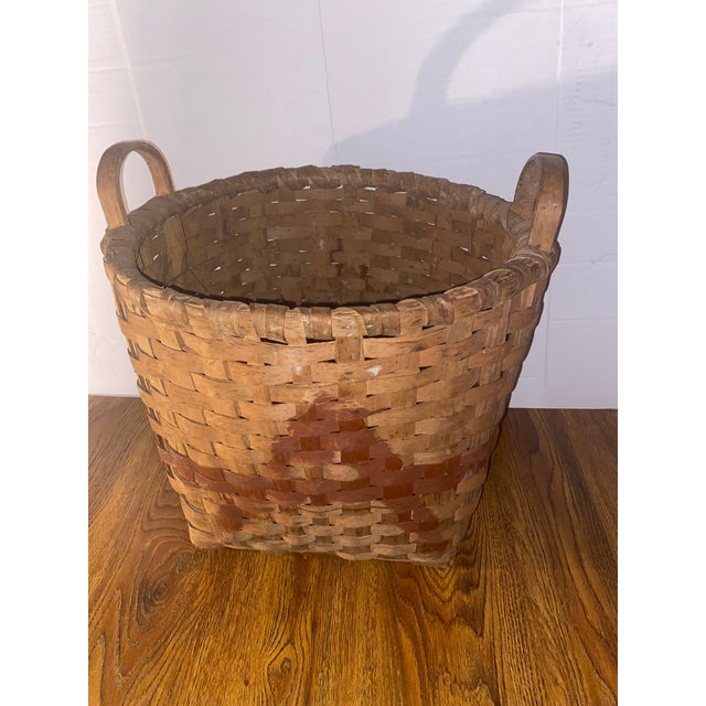 Antique American Hand-Woven Splint Wood Gathering Basket For Sale - Image 4 of 10