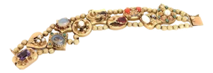 Ten Large Assorted Slide 14k Yellow Gold Charm Double Bracelet