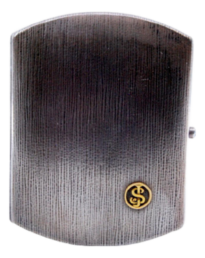 Finely Guilloche Silver Cigarette Case, Blue Cabochon on the Clasp, Gold Interior and Hinged Lid