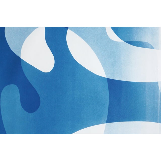 Paper 2025, Abstract Modern Shapes, Large Triptych in Blue Tones, Blue Floating Mobile, Unique Cyanotype Monotype on Watercolor Paper For Sale - Image 7 of 11