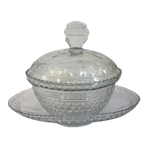 Antique 18th Century George III Anglo Irish Glass Crystal Sauce Tureen, Cover & Under Tray