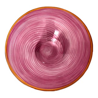 Late 20th Century Signed Weir Pink Spiral Studio Art Glass Footed Bowl For Sale