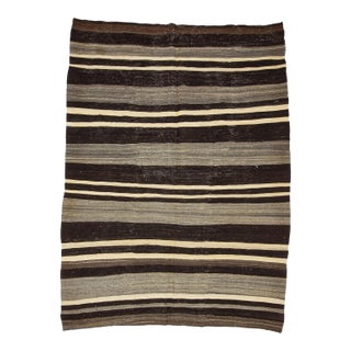 Brown & Ivory Vintage Kilim Rug For Sale