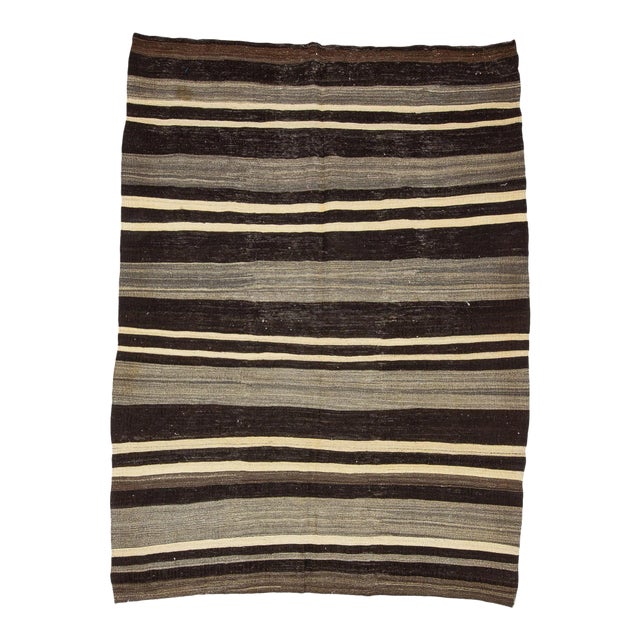 Brown & Ivory Vintage Kilim Rug For Sale