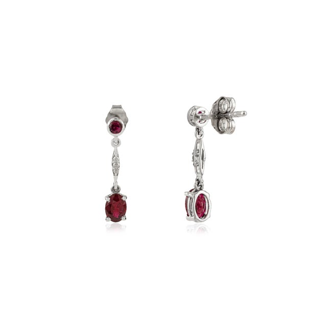 14k White Gold 1.35Ct Natural Ruby & Diamond Drop Dangle Earrings- A Pair For Sale In New York - Image 6 of 14