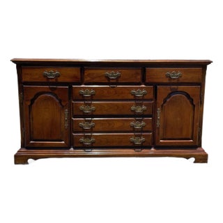 Late 20th Century Wood Cabinet Buffet Console Storage Table Bernhardt Traditional Mission For Sale