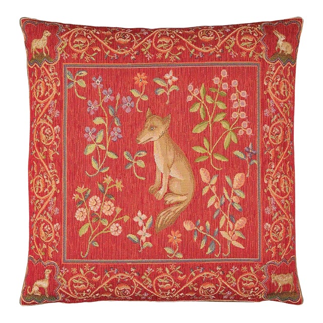 Medieval Fox Tapestry Cushion With Feather Filler - 46x46cm (18"x18") For Sale