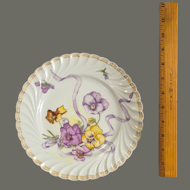 Antique French Porcelain H & C Depose Floral Pansies Plate For Sale - Image 6 of 7
