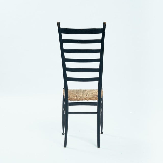 Italian Ebonised Straw Webbing Highback Side Chair in style of Chiavari, 1970s For Sale - Image 11 of 14