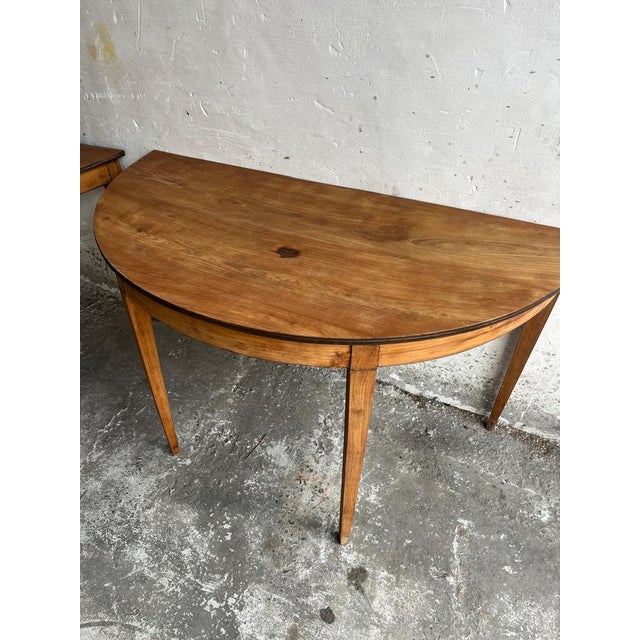 Brown Demi-Lune Console Tables, 1800s, Set of 2 For Sale - Image 8 of 9