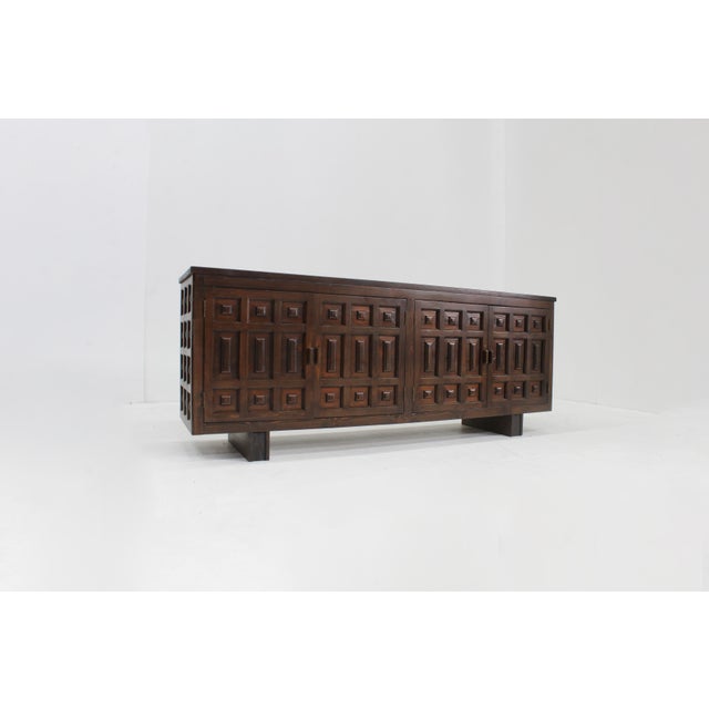 Vintage Spanish Brutalist Sideboard with panelled geometric front and sides. Beautiful piece from the 1970s Spain....