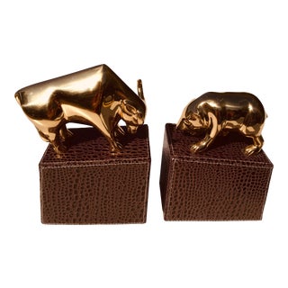 Vintage Bull & Bear Brass Bookends - a Pair For Sale