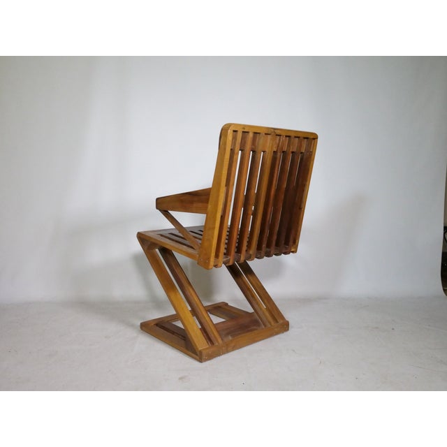 Mid-Century Modern Vintage Wooden Zig Zag Chair, 1980s For Sale - Image 3 of 9