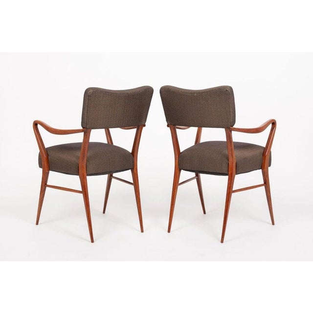 Pair of Mid Century Modern Wood & Brown Upholstered Arm Chairs, 1950s For Sale - Image 11 of 11