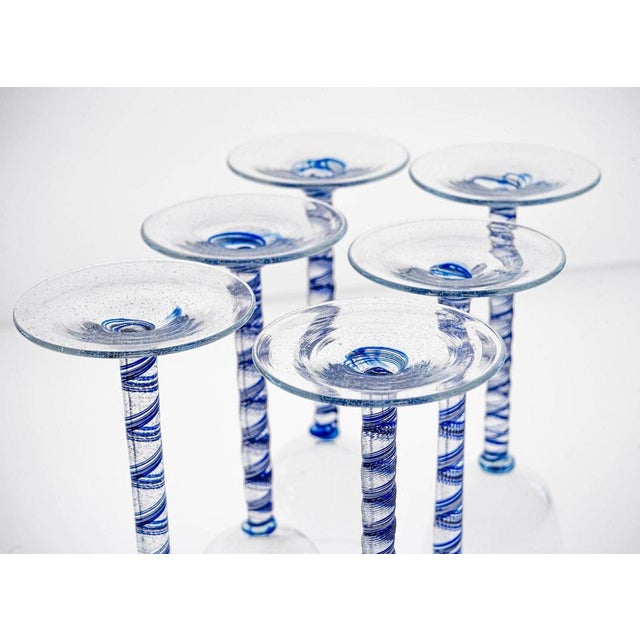 Cobalto and Pulegoso Murano Glass with Twisted Stems from Cenedese, 1950s, Set of 6 For Sale - Image 14 of 18