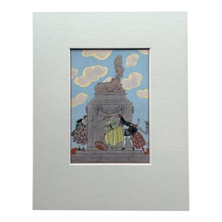 Original George Barbier 1928 Hand-Colored Pochoir Print "Mandoline" in 11x14 Mat For Sale