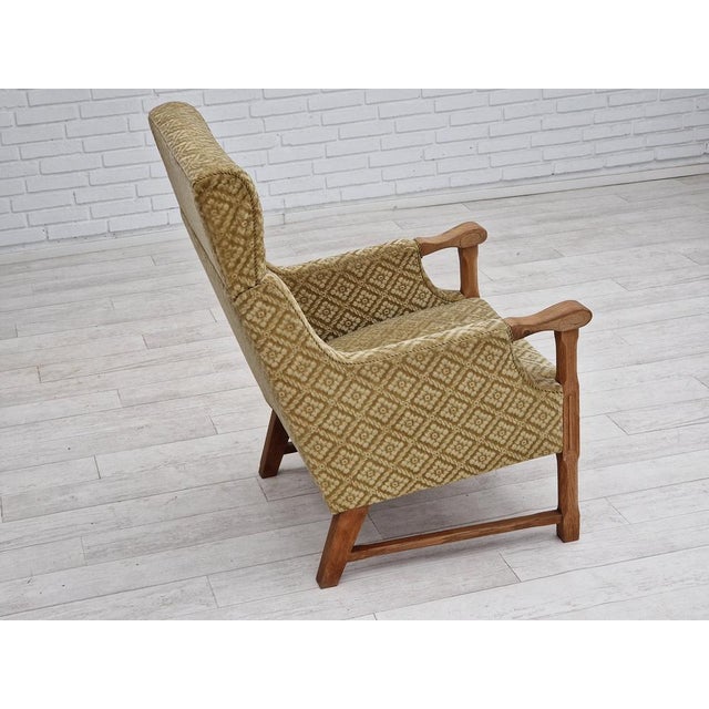 Vintage Danish Highback Armchair in Fabric and Oak, 1960s For Sale - Image 4 of 18