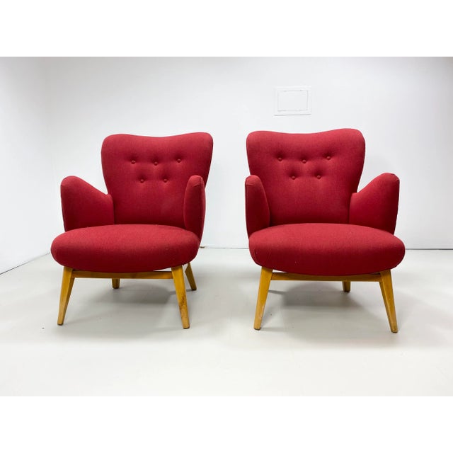 Mid-Century Modern 1950s Vintage Red Asko Lounge Chairs - a Pair For Sale - Image 3 of 3