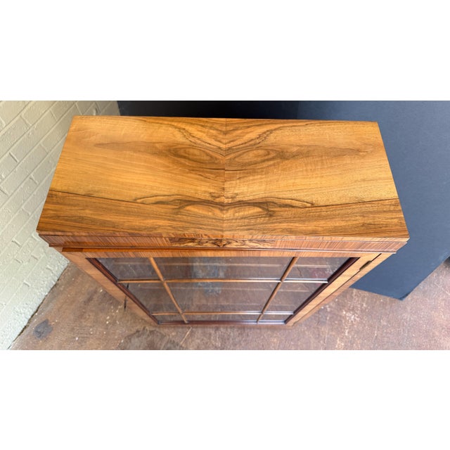Early 20th Century Art Deco Bookcase or Display Cabinet of Burr Walnut With Paneled Glass Door For Sale - Image 5 of 13
