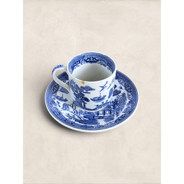 English Antique English Wedgwood ‘Willow’ Coffee Cup and Saucer For Sale - Image 3 of 8