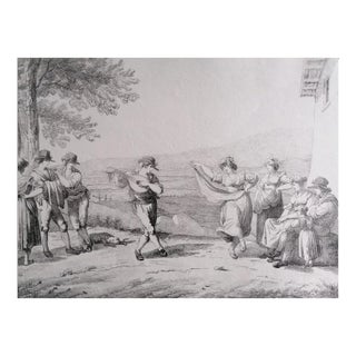 Roman Dances and Songs Charcoal and Pencil Drawing, 19th Century For Sale