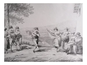 Roman Dances and Songs Charcoal and Pencil Drawing, 19th Century