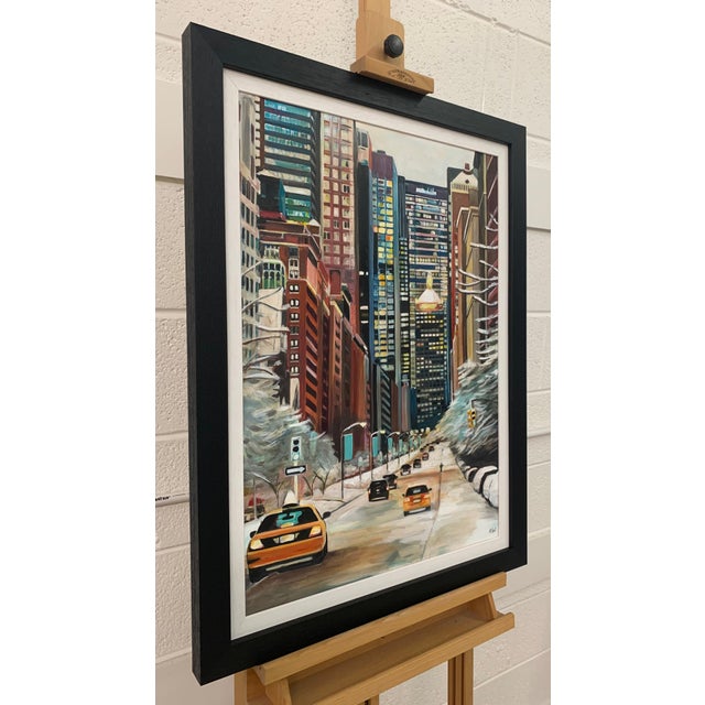Painting of New York City Taxis in Winter Snow by Contemporary British Artist Urban Landscape Artist, Angela Wakefield Art...