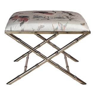 Lauderdale Nickel Bamboo Leg Bench, Herons For Sale