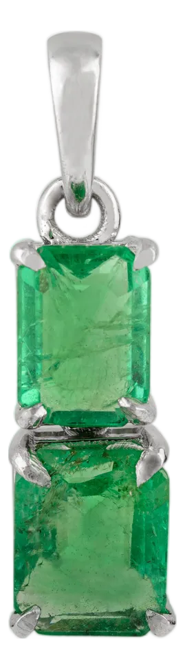 1.91 Ct Two Stone Emerald Drop Vintage Pendant in 14k Solid White Gold