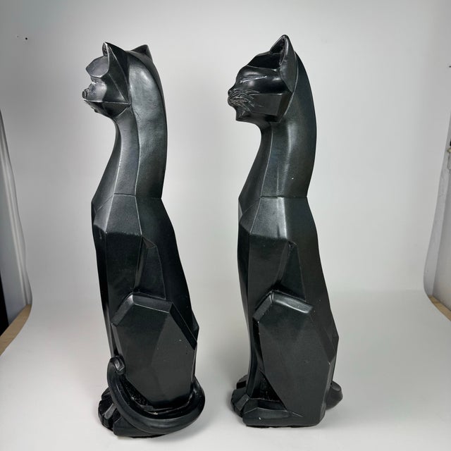Vintage Mid Century Modern Cubist Cat Sculptures Modernist Art Decor – Hollywood Regency Abstract Cat Pair For Sale In Naples, FL - Image 6 of 12