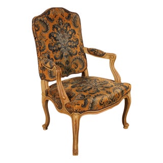 19th Century Louis XV Carved and Painted Armchair For Sale